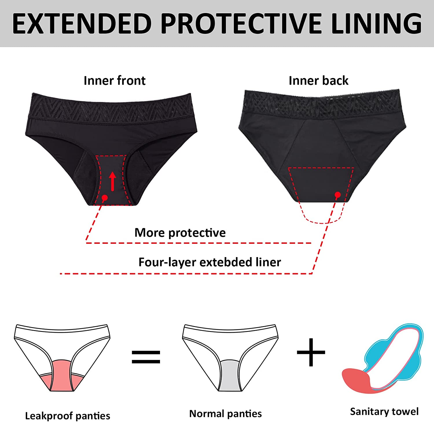 4 Layers Lace Menstrual Hipster Briefs Period Underwear